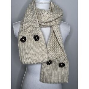 MICHAEL KORS Scarf With Pockets CREAM Gold Tone BUTTONS KNIT SCARF $68